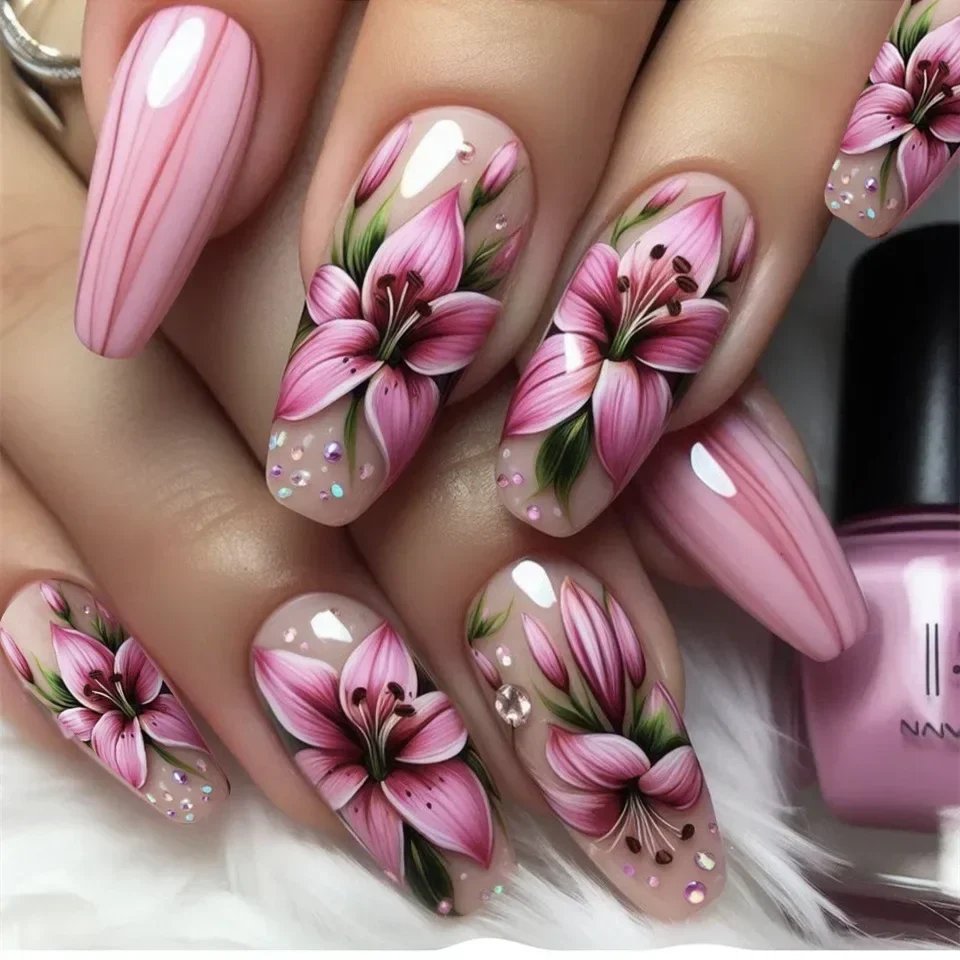 Nail Art Rose Gold - 24Pcs White French Fake Nails with