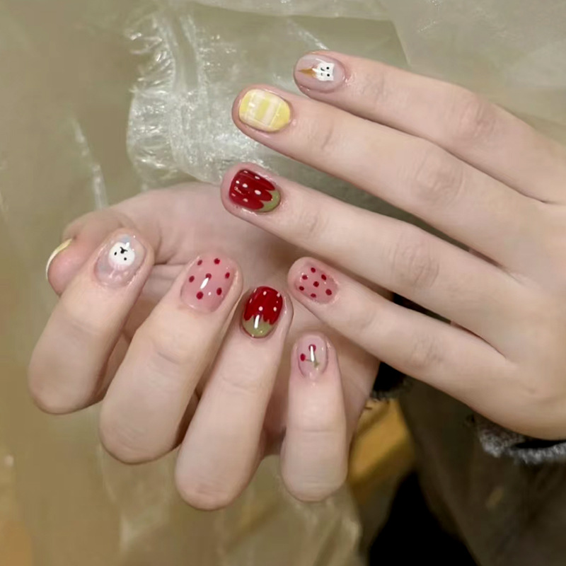 Nail Art Full Design - 24pcs Cherry Press on False Nails