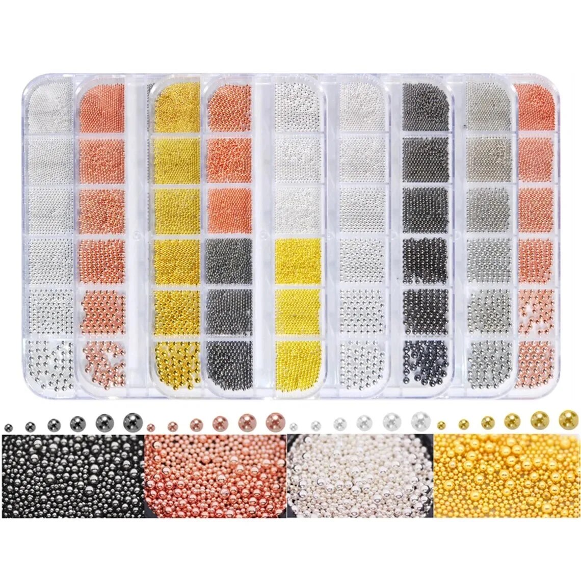 Nail Art Rose Gold - 1Box 6Size 0.8-3.0mm Metal Beads Round