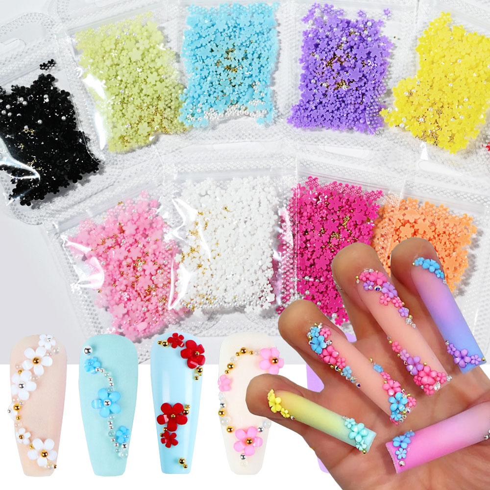 Nail Art Rose Gold - 5G Colorful Resin Five-Petal Flower Nail