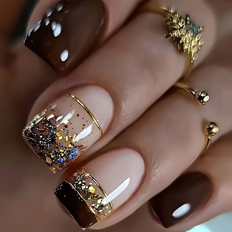 Nail Art Full Design - Short Square fake nails for women
