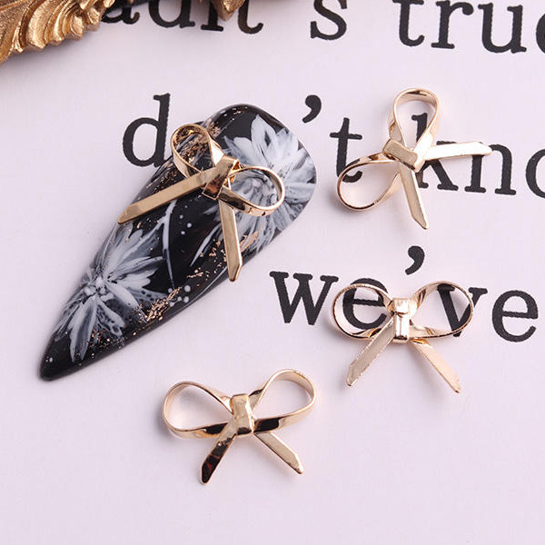 Nail Art Rose Gold - 10 Chiếc TN4984 Vàng Nơ Dây