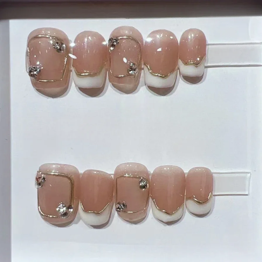 Nail Art French Nails - 10Pcs Short Square French Handmade False