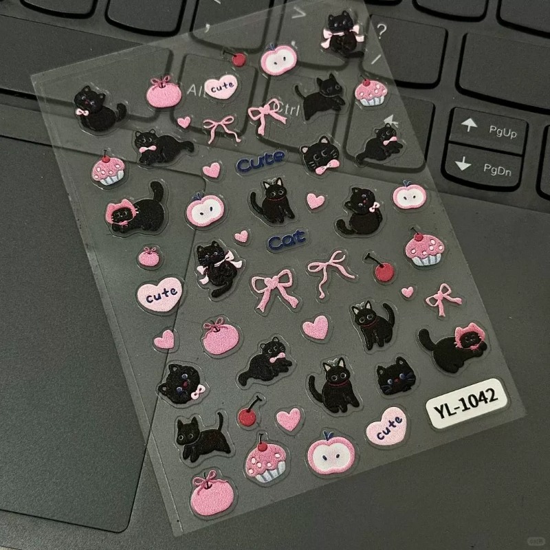 Nail Art Motif - Cute Cartoon Bow Black Cat 3D