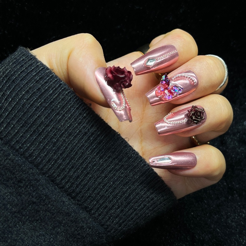 Nail Art Rose Gold - 10PCS Rose Gold Press on Nails