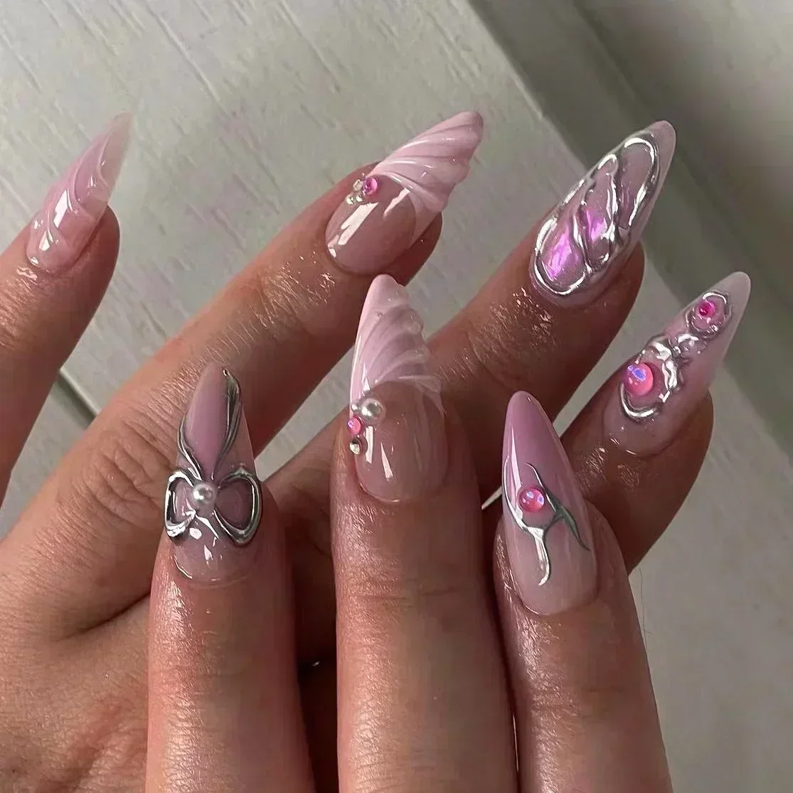 24Pcs White Almond False Nails - đánh giá và giá Nail Art Full Design