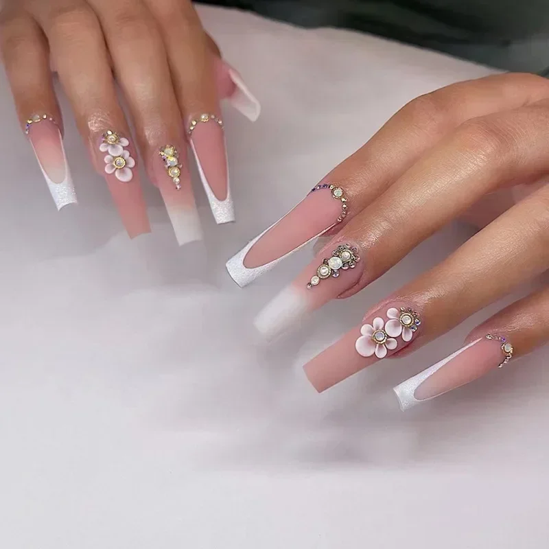 24Pcs White French Fake Nails  - đánh giá và giá Nail Art Rose Gold