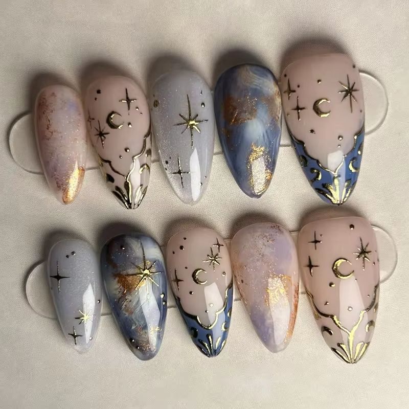 24Pcs Short Almond Nails Set F - đánh giá và giá Nail Art French Nails
