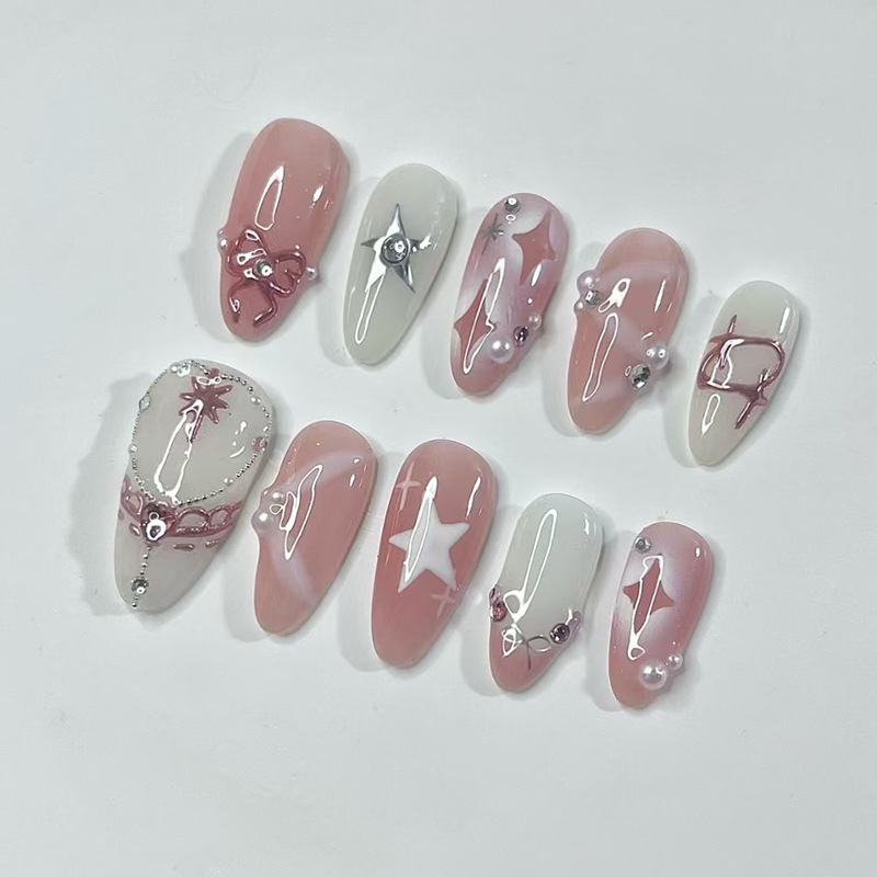 24Pcs Short Almond Nails Set F - đánh giá và giá Nail Art French Nails