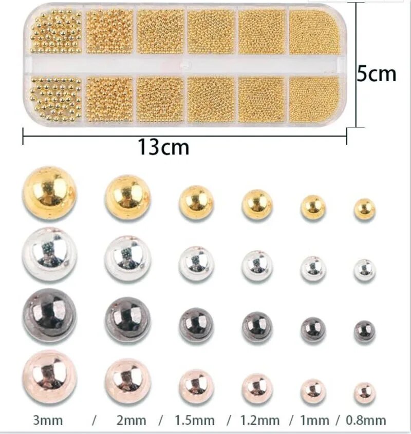 1Box 6Size 0.8-3.0mm Metal Bea - đánh giá và giá Nail Art Rose Gold