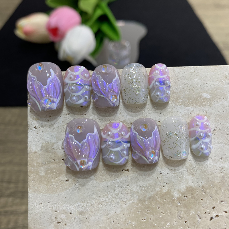 10pcs Butterfly Flower Fake Na - đánh giá và giá Nail Art French Nails