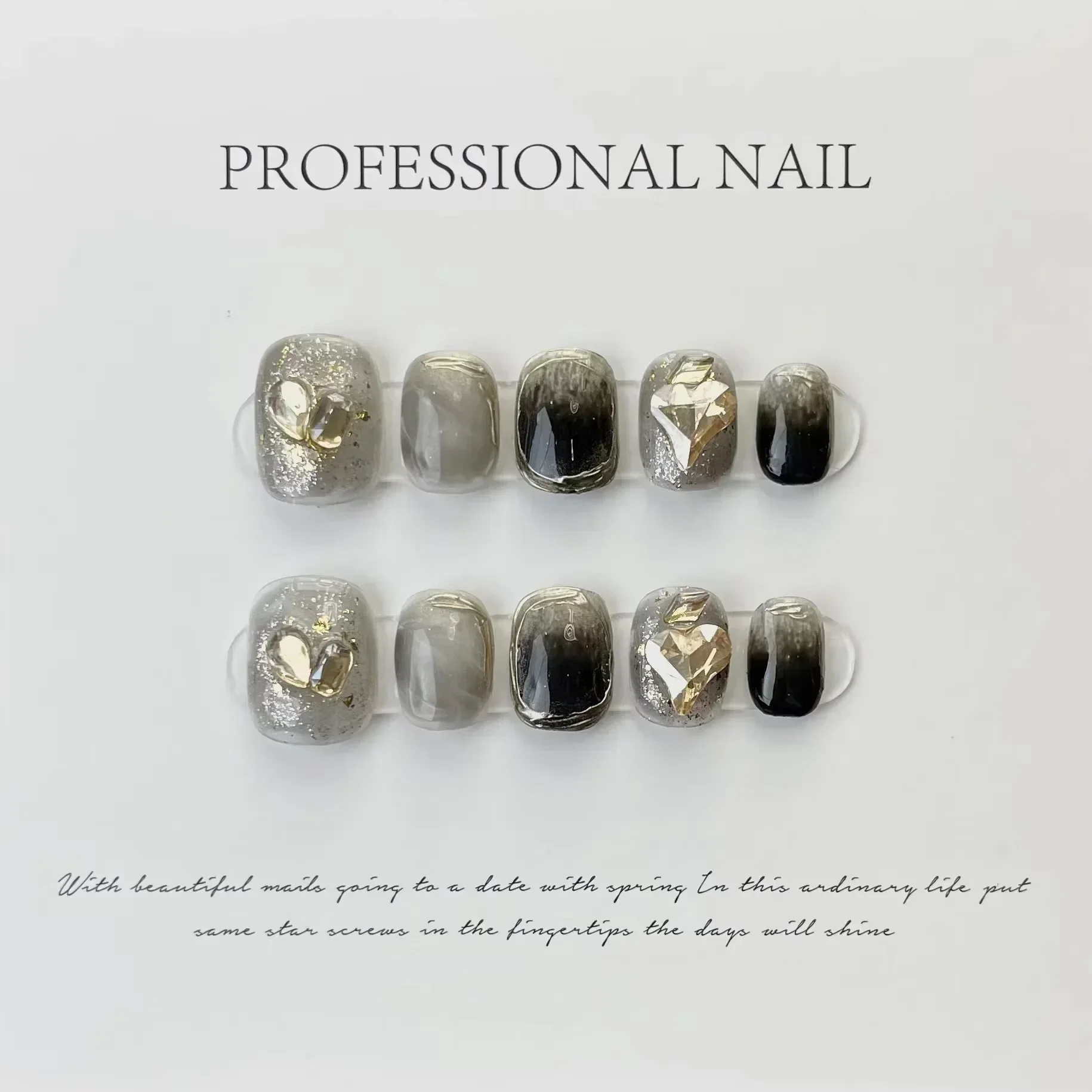 10Pcs Handmade Short Heart Dia - đánh giá và giá Nail Art Full Design