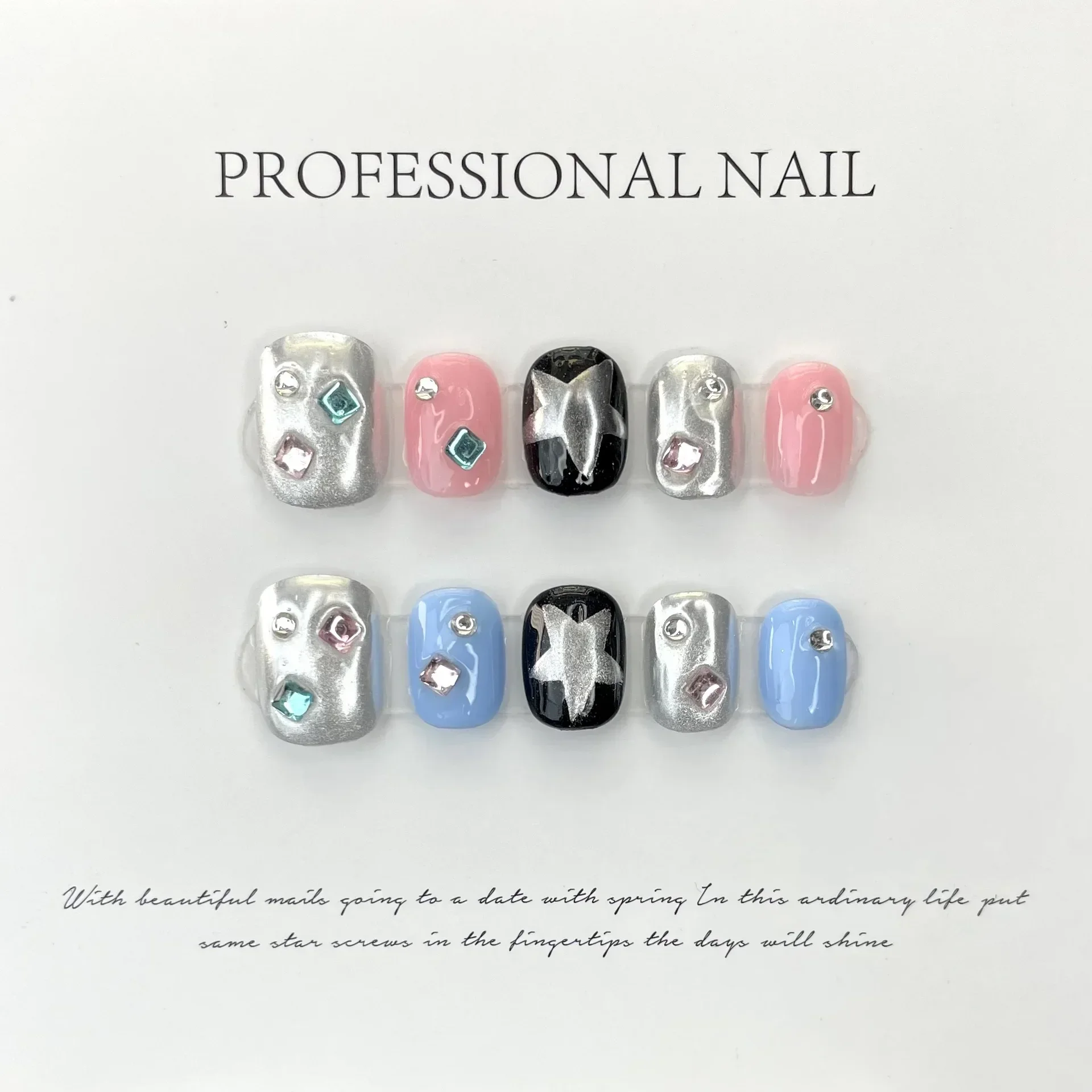 10Pcs Handmade Short Heart Dia - đánh giá và giá Nail Art Full Design