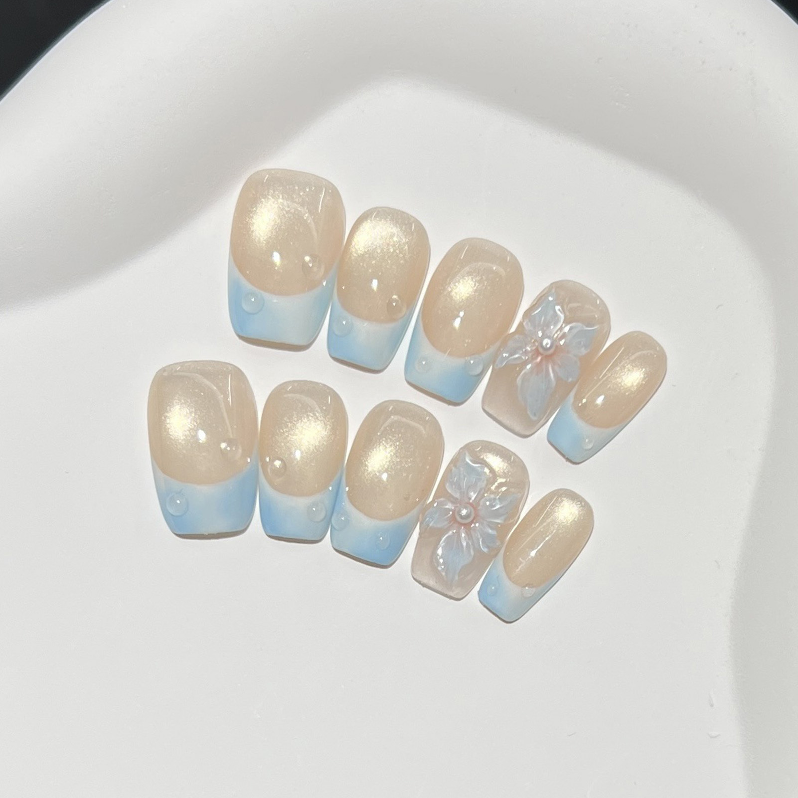 10pcs French Blue Glossy Flora - đánh giá và giá Nail Art French Nails