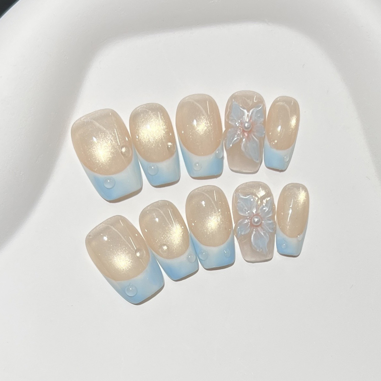10pcs French Blue Glossy Flora - đánh giá và giá Nail Art French Nails
