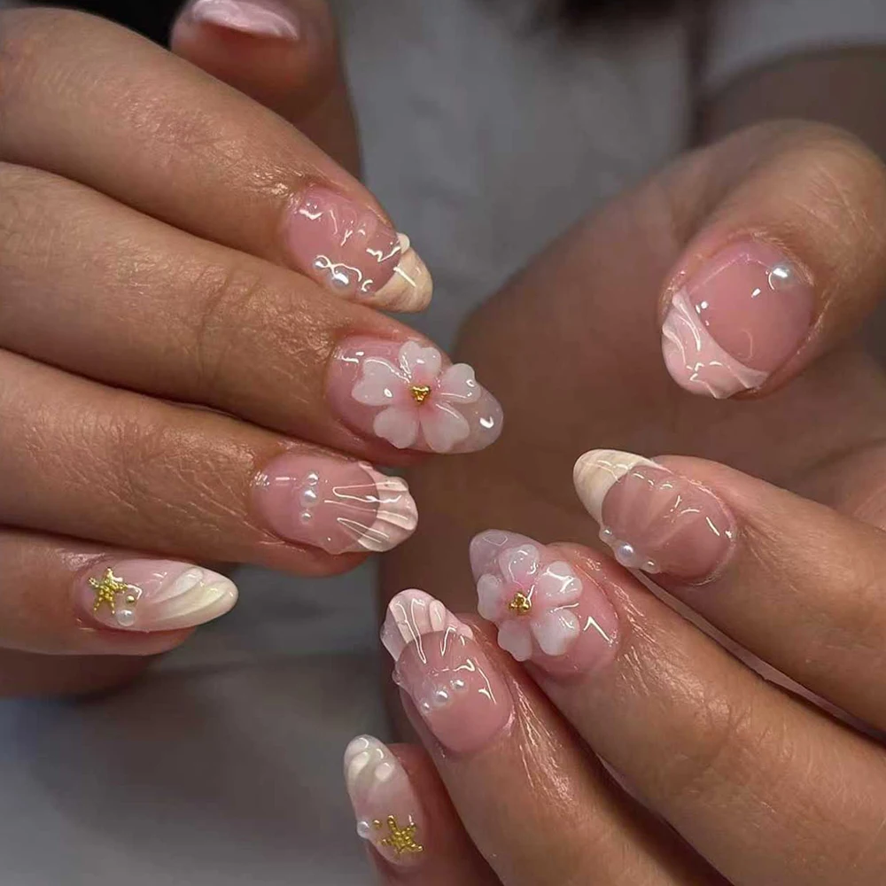 24pcs Short Oval 3D Gel Nail S - đánh giá và giá Nail Art French Nails