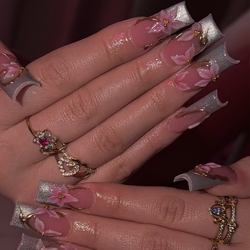 24Pcs Flower Long Sqaure Head  - đánh giá và giá Nail Art Full Design