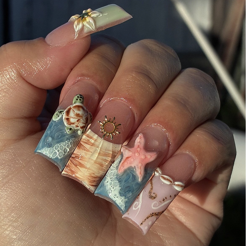 24Pcs Flower Long Sqaure Head  - đánh giá và giá Nail Art Full Design