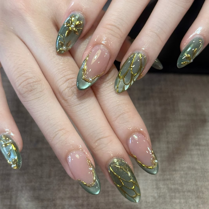 24pcs Green Cat Eye Fake Nails - đánh giá và giá Nail Art French Nails