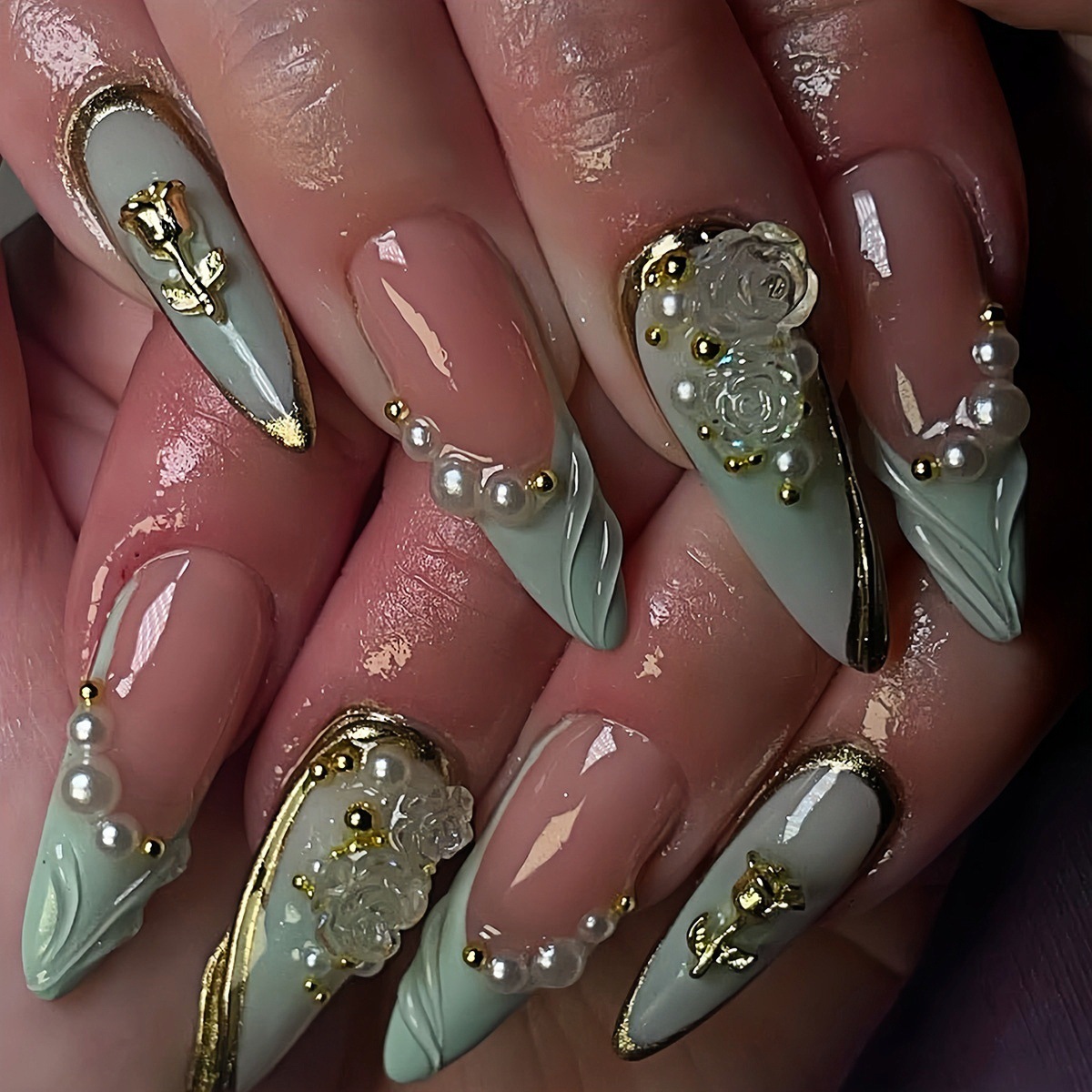 24pcs Green Cat Eye Fake Nails - đánh giá và giá Nail Art French Nails