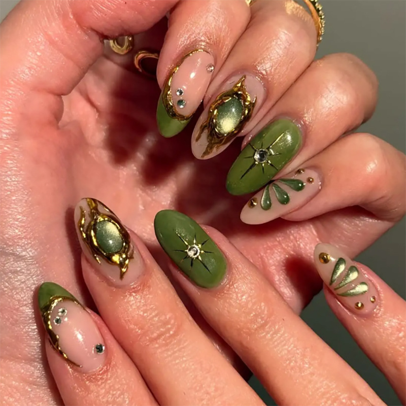 24pcs Green Cat Eye Fake Nails - đánh giá và giá Nail Art French Nails