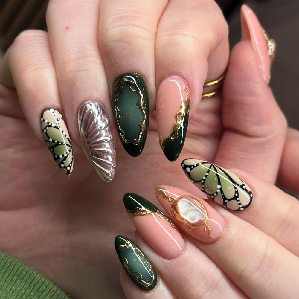 24pcs Green Cat Eye Fake Nails - đánh giá và giá Nail Art French Nails