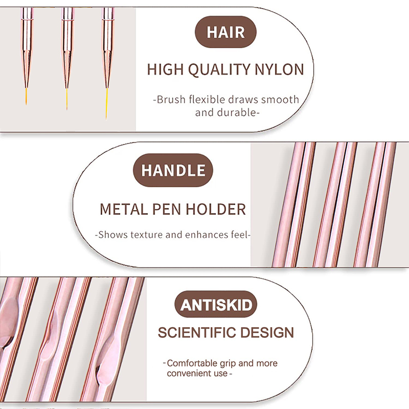 3Pcs/Set Nail Art Brush Nail A - đánh giá và giá Nail Art Rose Gold