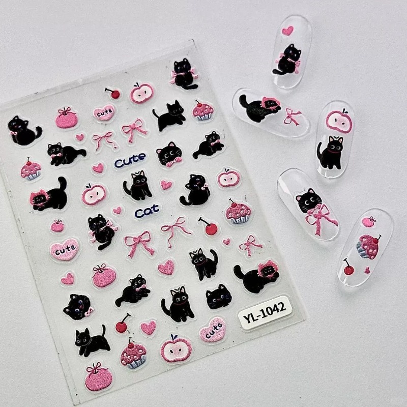 Cute Cartoon Bow Black Cat 3D  - đánh giá và giá Nail Art Motif