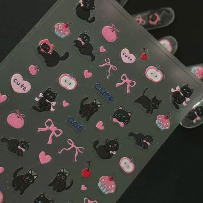 Cute Cartoon Bow Black Cat 3D  - đánh giá và giá Nail Art Motif