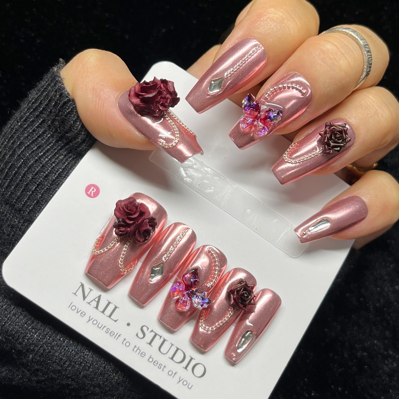 10PCS Rose Gold Press on Nails - đánh giá và giá Nail Art Rose Gold