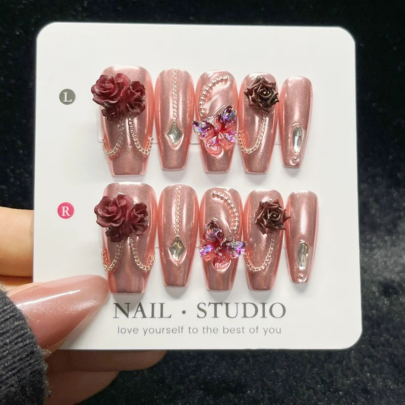 10PCS Rose Gold Press on Nails - đánh giá và giá Nail Art Rose Gold